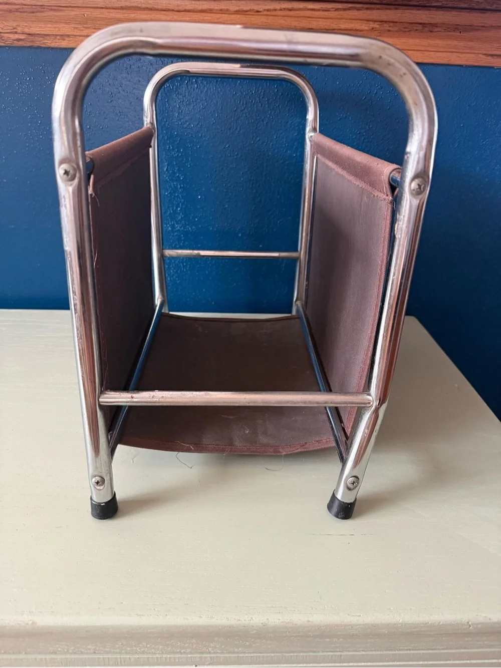 Vintage Retro MCM Magazine Rack Brown Cloth Canvas 1970s Mid Century Modern
